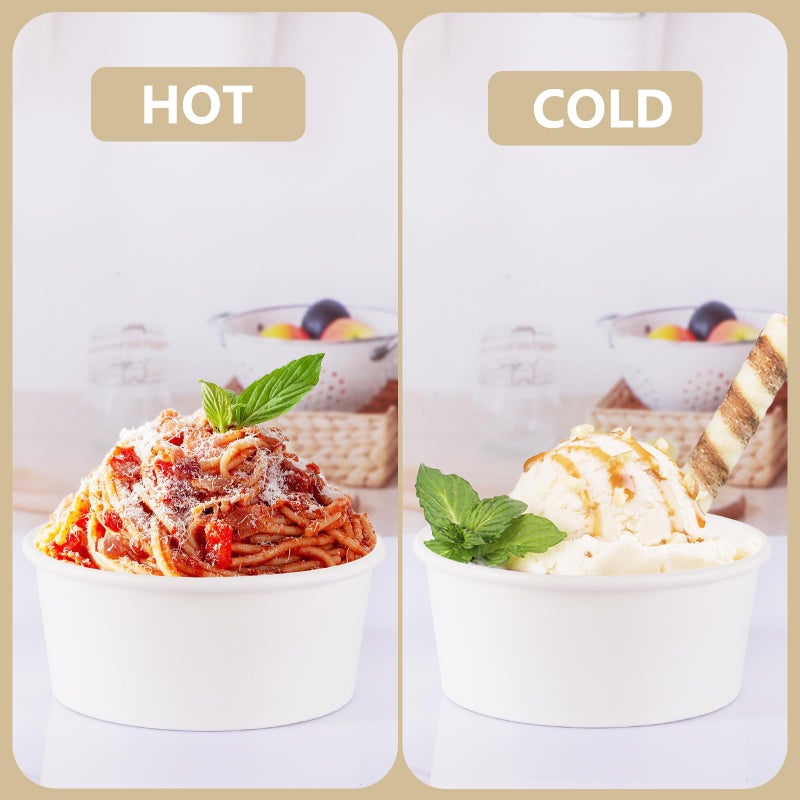 Belinlen 50 SET 5 OZ Disposable White Ice Cream Cups with Lids Medium Hot and Cold To Go Cups Paper Cup Takeout Food Container - Image 4